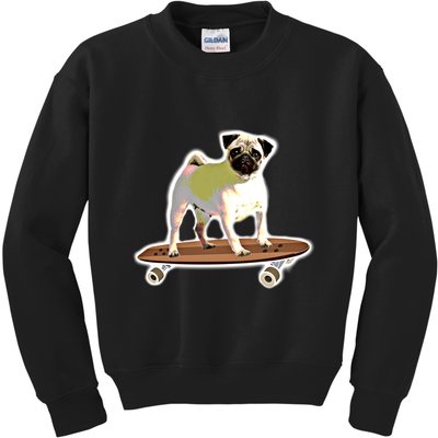 Skateboarding Pug Dog Riding Skateboard Skater Gift Kids Sweatshirt