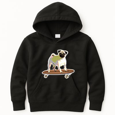 Skateboarding Pug Dog Riding Skateboard Skater Gift Kids Hoodie