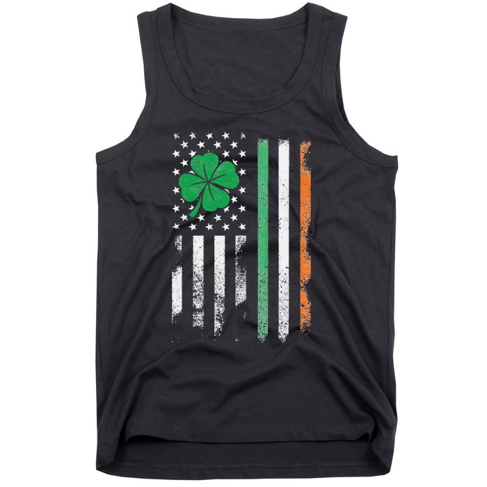 St Patrick's Day Irish American Flag Vintage Shamrock Lucky Tank Top