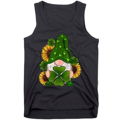 St Patrick's Day Cute Gnomes Holding Shamrock Sunflower Tank Top