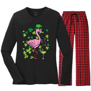 St Patricks Day Irish Flamingo Saint Pattys Paddys Women's Long Sleeve Flannel Pajama Set 