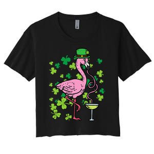 St Patricks Day Irish Flamingo Saint Pattys Paddys Women's Crop Top Tee