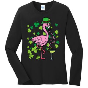 St Patricks Day Irish Flamingo Saint Pattys Paddys Ladies Long Sleeve Shirt