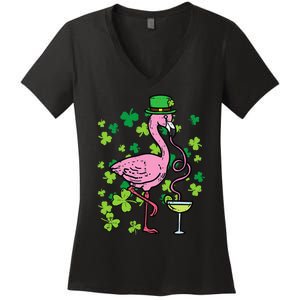 St Patricks Day Irish Flamingo Saint Pattys Paddys Women's V-Neck T-Shirt