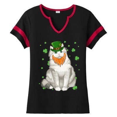 St Patricks Day Ragamuffin Cat Shamrock Gift Meaningful Gift Ladies Halftime Notch Neck Tee