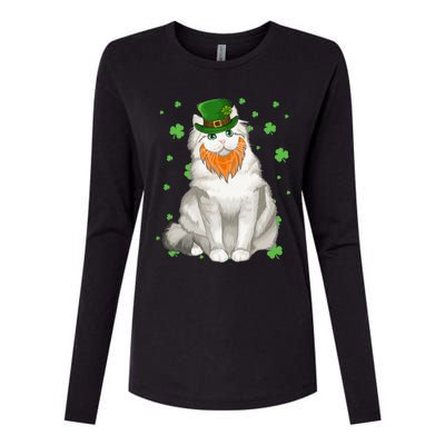 St Patricks Day Ragamuffin Cat Shamrock Gift Meaningful Gift Womens Cotton Relaxed Long Sleeve T-Shirt