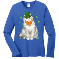 St Patricks Day Ragamuffin Cat Shamrock Gift Meaningful Gift Ladies Long Sleeve Shirt