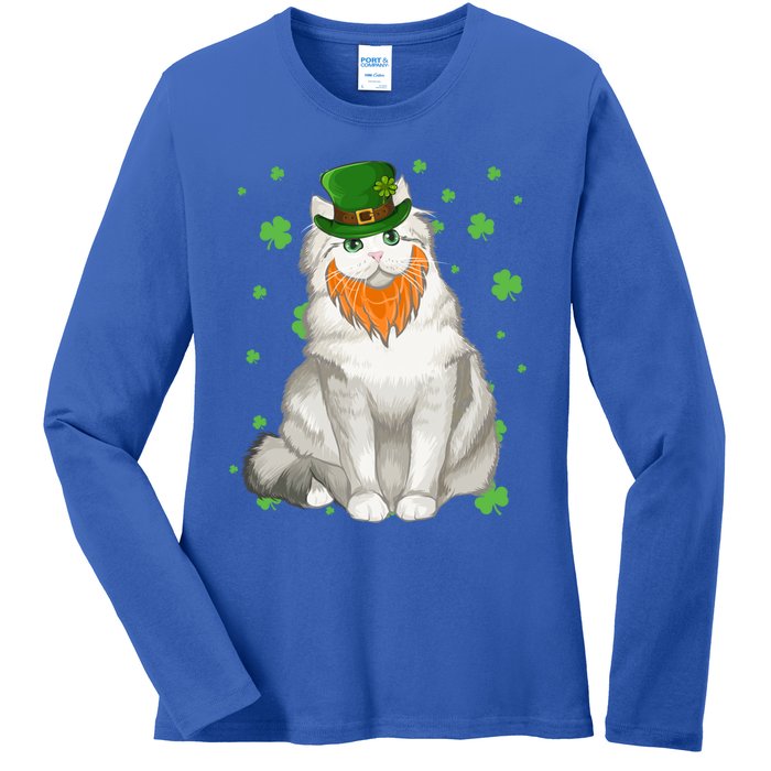 St Patricks Day Ragamuffin Cat Shamrock Gift Meaningful Gift Ladies Long Sleeve Shirt