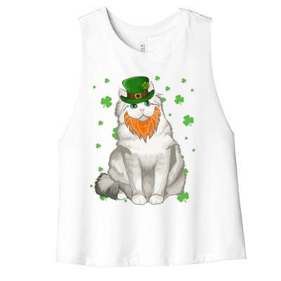 St Patricks Day Ragamuffin Cat Shamrock Gift Meaningful Gift Women's Racerback Cropped Tank