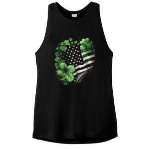 St Patricks Day Shamrock American Flag Retro Ladies PosiCharge Tri-Blend Wicking Tank