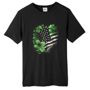 St Patricks Day Shamrock American Flag Retro Tall Fusion ChromaSoft Performance T-Shirt