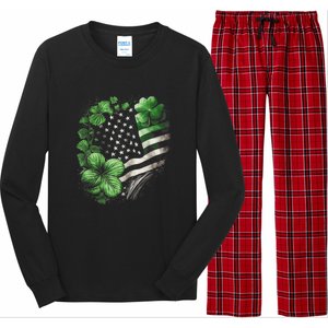 St Patricks Day Shamrock American Flag Retro Long Sleeve Pajama Set