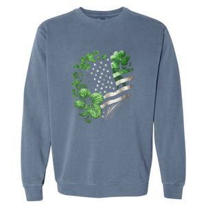 St Patricks Day Shamrock American Flag Retro Garment-Dyed Sweatshirt