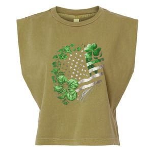 St Patricks Day Shamrock American Flag Retro Garment-Dyed Women's Muscle Tee