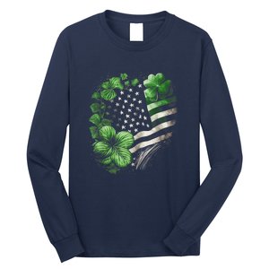 St Patricks Day Shamrock American Flag Retro Long Sleeve Shirt