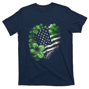 St Patricks Day Shamrock American Flag Retro T-Shirt