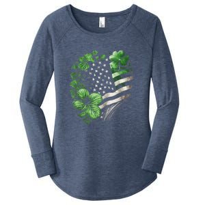 St Patricks Day Shamrock American Flag Retro Women's Perfect Tri Tunic Long Sleeve Shirt