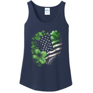 St Patricks Day Shamrock American Flag Retro Ladies Essential Tank