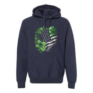 St Patricks Day Shamrock American Flag Retro Premium Hoodie