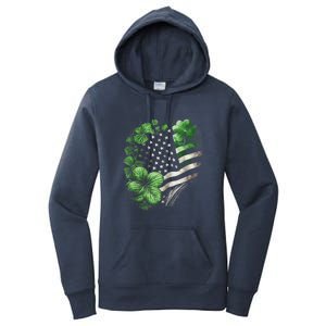 St Patricks Day Shamrock American Flag Retro Women's Pullover Hoodie