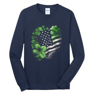 St Patricks Day Shamrock American Flag Retro Tall Long Sleeve T-Shirt