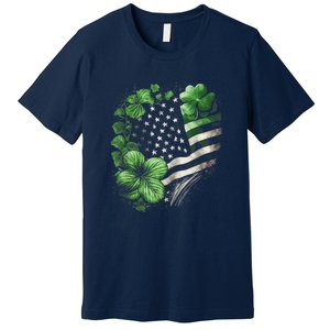 St Patricks Day Shamrock American Flag Retro Premium T-Shirt