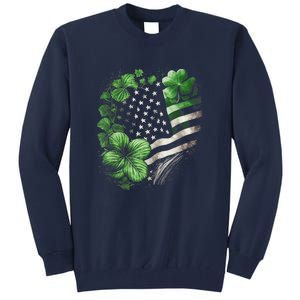 St Patricks Day Shamrock American Flag Retro Tall Sweatshirt