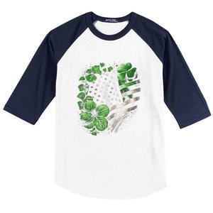 St Patricks Day Shamrock American Flag Retro Baseball Sleeve Shirt