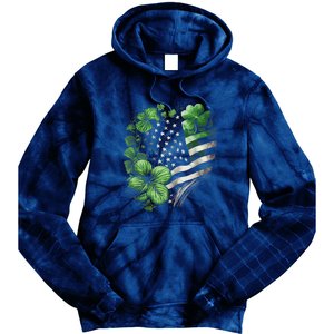 St Patricks Day Shamrock American Flag Retro Tie Dye Hoodie