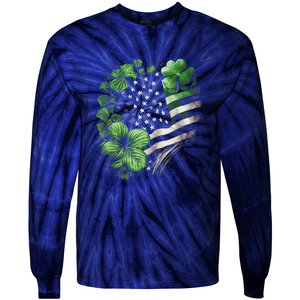 St Patricks Day Shamrock American Flag Retro Tie-Dye Long Sleeve Shirt