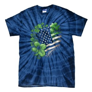 St Patricks Day Shamrock American Flag Retro Tie-Dye T-Shirt