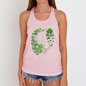 St Patricks Day Shamrock American Flag Retro Women's Knotted Racerback Tank