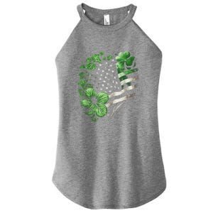 St Patricks Day Shamrock American Flag Retro Women's Perfect Tri Rocker Tank