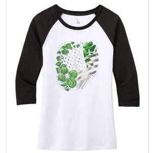 St Patricks Day Shamrock American Flag Retro Women's Tri-Blend 3/4-Sleeve Raglan Shirt