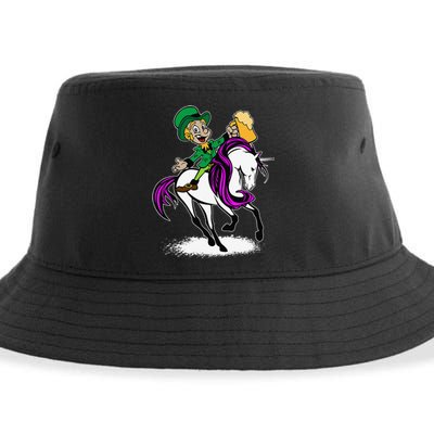 Saint Patrick's Day Leprechaun Riding Unicorn Sustainable Bucket Hat