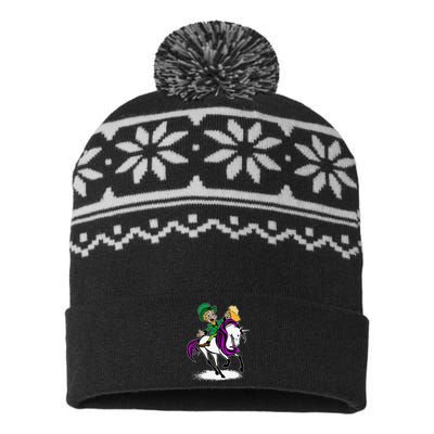 Saint Patrick's Day Leprechaun Riding Unicorn USA-Made Snowflake Beanie