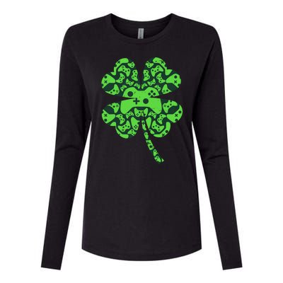 St Patricks Day Shamrock Clover Video Game Controllers Gamer Womens Cotton Relaxed Long Sleeve T-Shirt