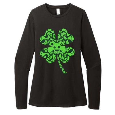 St Patricks Day Shamrock Clover Video Game Controllers Gamer Womens CVC Long Sleeve Shirt