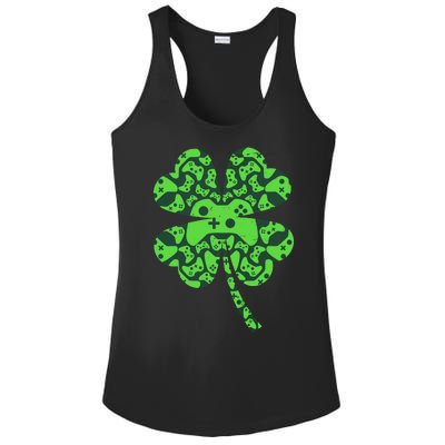 St Patricks Day Shamrock Clover Video Game Controllers Gamer Ladies PosiCharge Competitor Racerback Tank