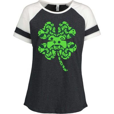 St Patricks Day Shamrock Clover Video Game Controllers Gamer Enza Ladies Jersey Colorblock Tee