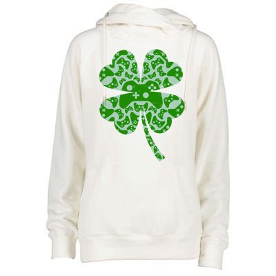 St Patricks Day Shamrock Clover Video Game Controllers Gamer Womens Funnel Neck Pullover Hood