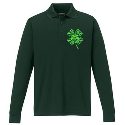 St Patricks Day Shamrock Clover Video Game Controllers Gamer Performance Long Sleeve Polo