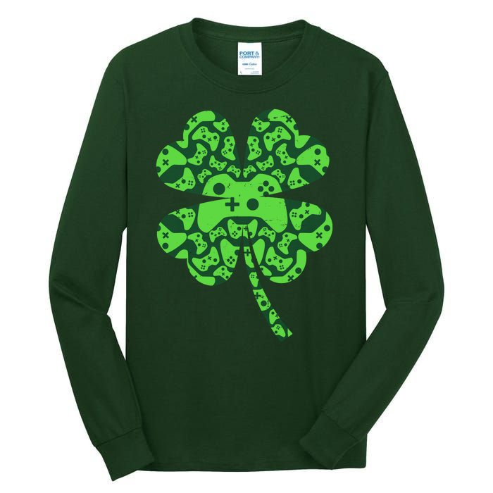 St Patricks Day Shamrock Clover Video Game Controllers Gamer Tall Long Sleeve T-Shirt