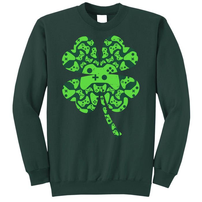 St Patricks Day Shamrock Clover Video Game Controllers Gamer Tall Sweatshirt