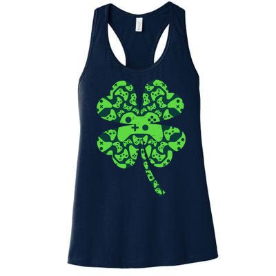 St Patricks Day Shamrock Clover Video Game Controllers Gamer Women's Racerback Tank