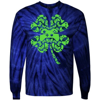 St Patricks Day Shamrock Clover Video Game Controllers Gamer Tie-Dye Long Sleeve Shirt