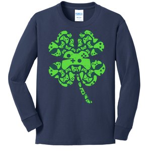 St Patricks Day Shamrock Clover Video Game Controllers Gamer Kids Long Sleeve Shirt