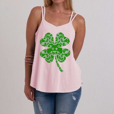 St Patricks Day Shamrock Clover Video Game Controllers Gamer Women's Strappy Tank