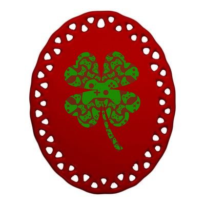 St Patricks Day Shamrock Clover Video Game Controllers Gamer Ceramic Oval Ornament