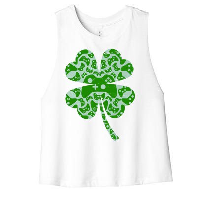 St Patricks Day Shamrock Clover Video Game Controllers Gamer Women's Racerback Cropped Tank